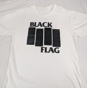 Black Flag Band Merch White Tee Shirt With Black Band Logo On Front Size Small